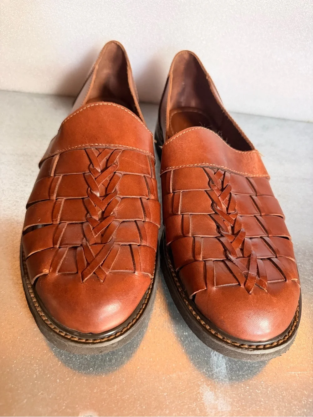 Florsheim Men's Cognac Leather Woven Slip-On Sandals